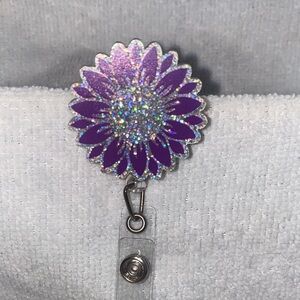 Purple Glitter Flower Badge Reel